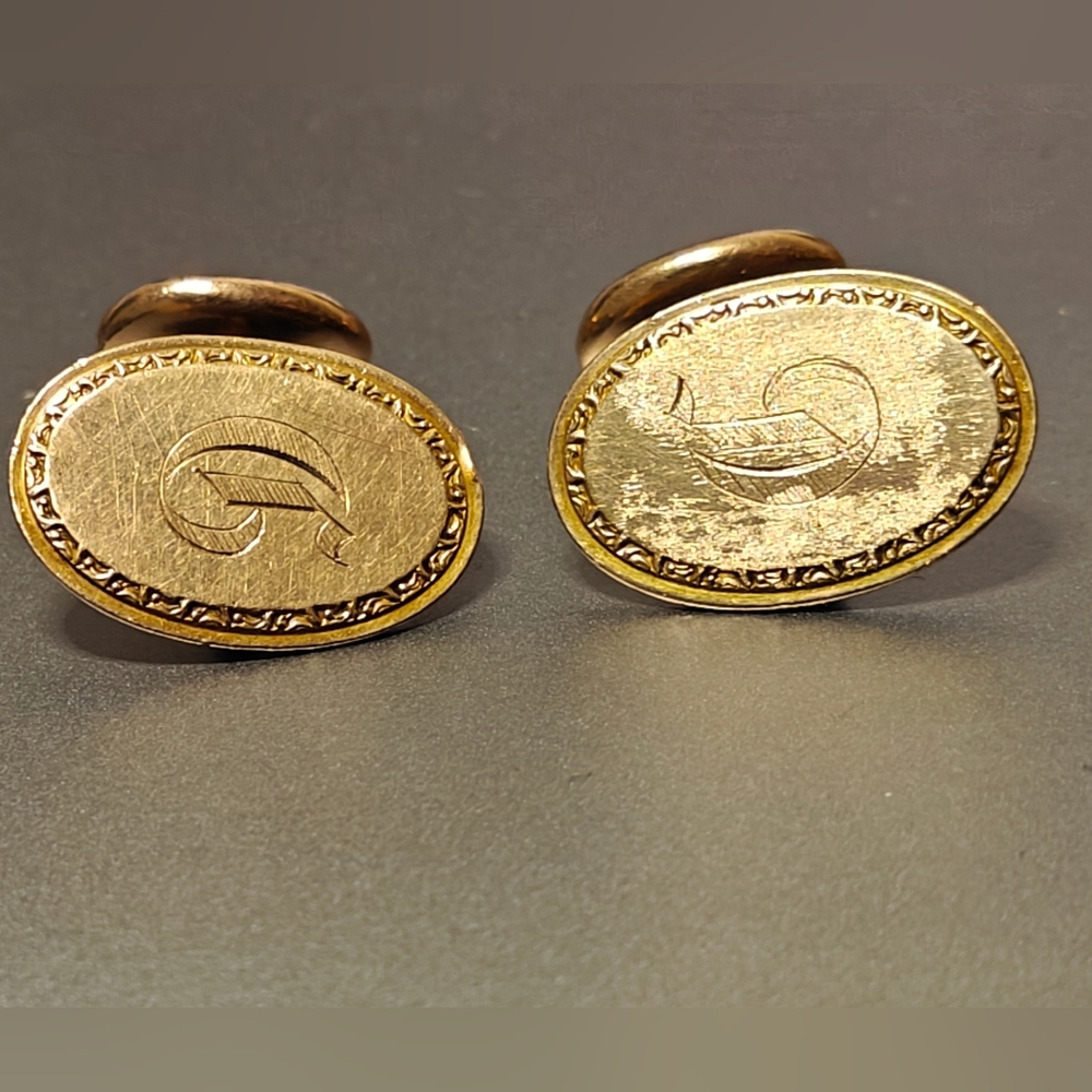 Antique 12K GF Yellow Gold Filled Oval Cufflinks With Monogram Letter d - Picture 2 of 8